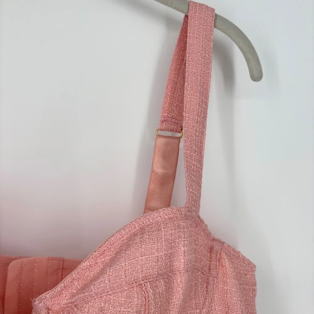 Anthropologie Tweed Corset Bustier Top Sz XL Pink Ribbons Feminine Sexy Romantic - Picture 6 of 14
